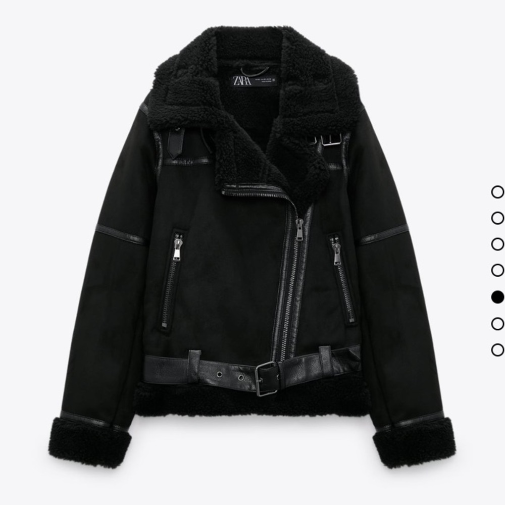 Sherpa Lined Black Moto Winter Jacket Coat Zara